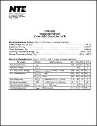 NTE1266 datasheet: Integrated circuit. Color AGC circuit for VCR. NTE1266