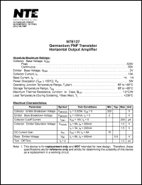 NTE127 datasheet: Germanium PNP transistor. Horizontal output amplifier. NTE127