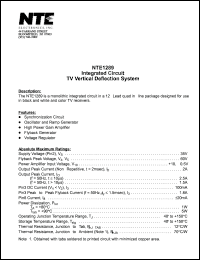 NTE1289 datasheet: Integrated circuit. TV vertical deflection system. NTE1289