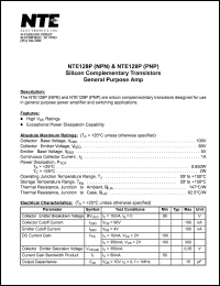 NTE129P datasheet: Silicon complementary PNP transistor. General purpose amp. NTE129P