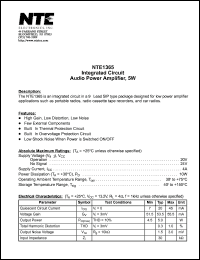 NTE1365 datasheet: Integrated circuit. Audio power amplifier, 5W NTE1365