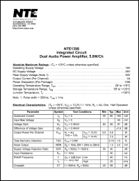 NTE1398 datasheet: Integrated circuit. Dual audio power amplifier, 5.8W/Ch. NTE1398