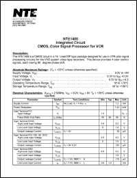 NTE1408 datasheet: Integrated circuit. CMOS, color signal processor for VCR. NTE1408