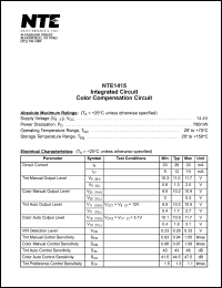 NTE1415 datasheet: Integrated circuit. Color compensation circuit. NTE1415