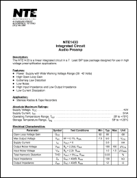 NTE1433 datasheet: Integrated circuit. Audio preamp. NTE1433