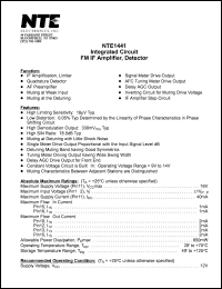 NTE1441 datasheet: Integrated circuit. FM IF amplifier, detector. NTE1441