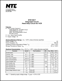 NTE15017 datasheet: Integrated circuit. Head amplifier circuit for VCR. NTE15017