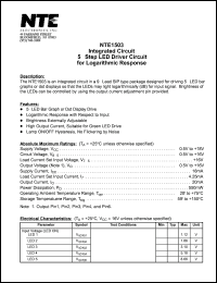 NTE1503 datasheet: Integrated circuit. 5-step LED driver circuit for logarithmic response. NTE1503