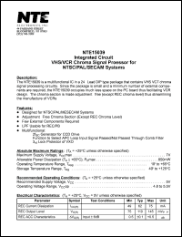 NTE15039 datasheet: Integrated circuit. VHS/VCR chroma signal processor for NTSC/PAL/SECAM systems. NTE15039