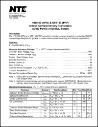 NTE152 datasheet: Silicon complementary NPN transistor. Audio power amplifier, switch. NTE152