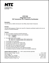 NTE1536 datasheet: Integrated circuit. CB transceiver PLL frequency synthesizer. NTE1536