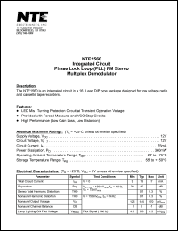 NTE1560 datasheet: Integrated circuit. Phase lock loop (PLL) FM stereo multiplex demodulator. NTE1560