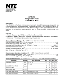 NTE1578 datasheet: Integrated circuit. FM mixer/IF amplifier. NTE1578