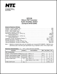 NTE159 datasheet: Silicon PNP transistor. Audio amplifier, switch (compl to NTE123AP). NTE159