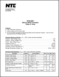 NTE16001 datasheet: Silicon NPN transistor. Video IF amo. NTE16001