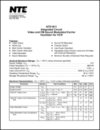 NTE1611 datasheet: Integrated circuit. Video and FM sound modulator/carrier, oscillator for VCR. NTE1611