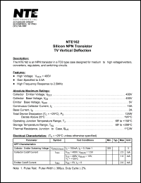 NTE162 datasheet: Silicon NPN transistor. TV vertical deflection. NTE162