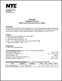 NTE1639 datasheet: Integrated circuit. CMOS clock generator/driver for BBDs. NTE1639