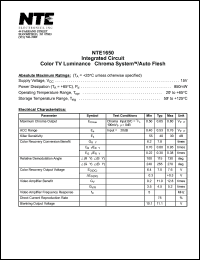 NTE1650 datasheet: Integrated circuit. Color TV luminance-chroma system w/auto flesh. NTE1650