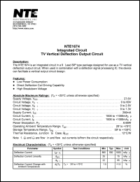 NTE1674 datasheet: Integrated circuit. TV vertical deflection output circuit. NTE1674