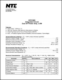 NTE1685 datasheet: Integrated circuit. Dual AF power amp, 3.5W. NTE1685