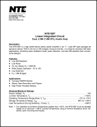 NTE1687 datasheet: Linear integrated circuit. Dual, 2.5W (7.8W BTL) audio amp. NTE1687