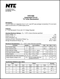 NTE1688 datasheet: Integrated circuit. TV tuner bandwitch NTE1688