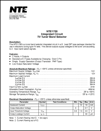 NTE1708 datasheet: Integrated circuit. TV tuner band selector. NTE1708