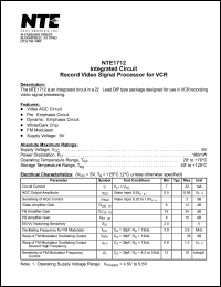 NTE1712 datasheet: Integrated circuit. Record video signal processor for VCR. NTE1712