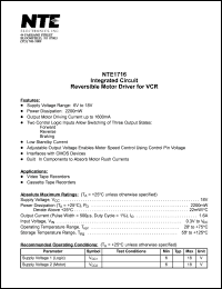 NTE1716 datasheet: Integrated circuit. Reversible motor driver for VCR. NTE1716