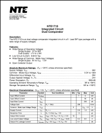 NTE1718 datasheet: Integrated circuit. Dual comparator. NTE1718