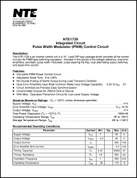 NTE1729 datasheet: Integrated circuit. Pulse width modulator (PWM) control circuit. NTE1729