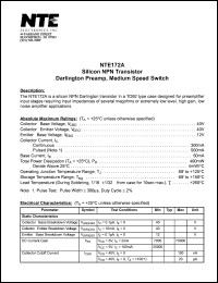 NTE172A datasheet: Silicon NPN transistor. Darlington preamp, medium speed switch. NTE172A