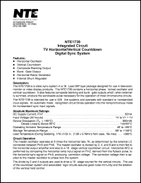 NTE1739 datasheet: Integrated circuit. TV horizontal/vertical countdown digital sync system. NTE1739