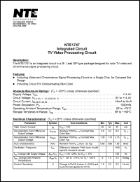 NTE1747 datasheet: Integrated circuit. TV video processing circuit. NTE1747