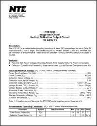 NTE1767 datasheet: Integrated circuit. Vertical deflection output circuit for color TV. NTE1767