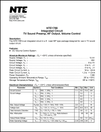 NTE1789 datasheet: Integrated circuit. TV sound preamp, AF output, volume control. NTE1789
