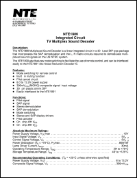 NTE1800 datasheet: Integrated circuit. TV multiplex sound decoder. NTE1800