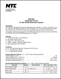 NTE1801 datasheet: Integrated circuit. TV dbx noise reduction system. NTE1801