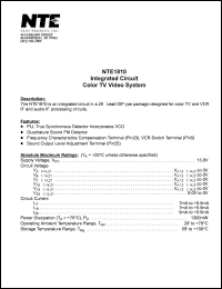 NTE1810 datasheet: Integrated circuit. Color TV video system. NTE1810