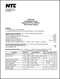 NTE1818 datasheet: Integrated circuit. Module, AF PO, 25W/ch, dual power supply. NTE1818