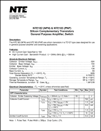 NTE183 datasheet: Silicon complementary transistor PNP. General purpose amplifier, switch. NTE183