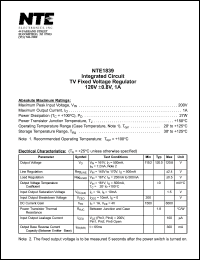 NTE1839 datasheet: Integrated circuit. TV fixed voltage regulator 120V+-0.8V, 1A. NTE1839