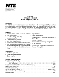 NTE1851 datasheet: Integrated circuit. Audio amplifier, 24W BTL. NTE1851