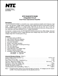 NTE1854D datasheet: Integrated circuit. Dual power operational amplifier. NTE1854D