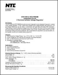 NTE1869SM datasheet: Integrated circuit. 3 terminal variable voltage regulator. NTE1869SM
