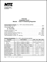 NTE1870 datasheet: Integrated circuit. Module - color TV switching regulator. NTE1870