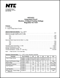 NTE1872 datasheet: Integrated circuit. Module, 4 output positive voltage regulator for VCR. NTE1872