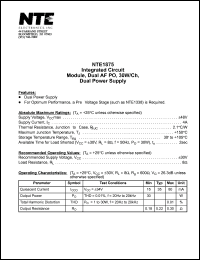 NTE1875 datasheet: Integrated circuit. Module, dual AF PO, 30W/ch, dual power supply NTE1875