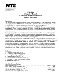 NTE1900 datasheet: Integrated circuit. 3-ternimal adjustable positive voltage regulator. NTE1900